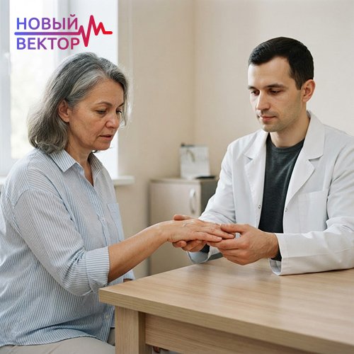 Врач консультирует женщину в медицинском кабинете, оказывая поддержку в рамках программы реабилитации Day Top для лечения зависимости